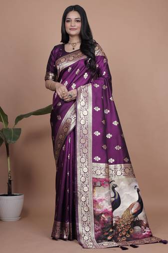 purple woven  designer pallu banarasi art silk saree