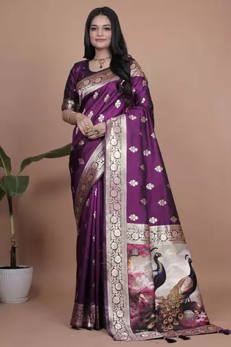 purple woven  designer pallu banarasi art silk saree