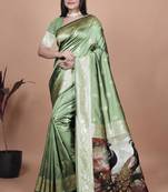 parrot green woven  designer pallu banarasi art silk saree
