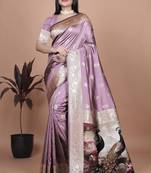onion pink woven  designer pallu banarasi art silk saree