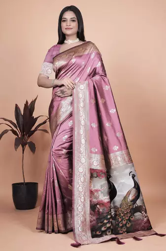 baby pink woven  designer pallu banarasi art silk saree