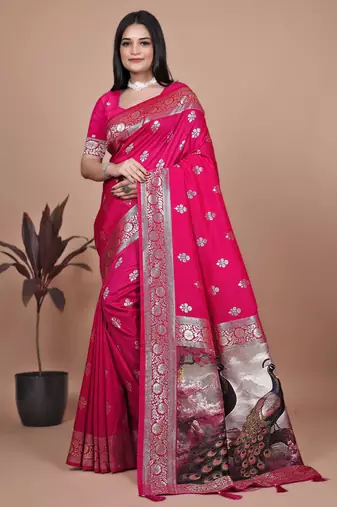 pink woven  designer pallu banarasi art silk saree