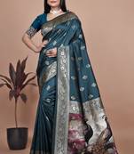 teal woven  designer pallu banarasi art silk saree