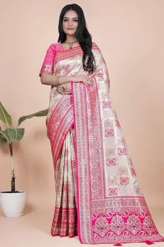 pink woven  designer pallu banarasi art silk saree