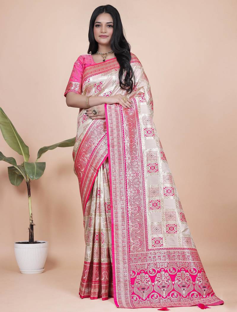 pink woven  designer pallu banarasi art silk saree