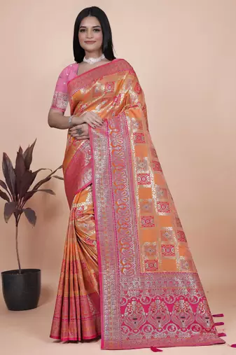 orange woven  designer pallu banarasi art silk saree