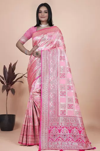 pink woven  designer pallu banarasi art silk saree
