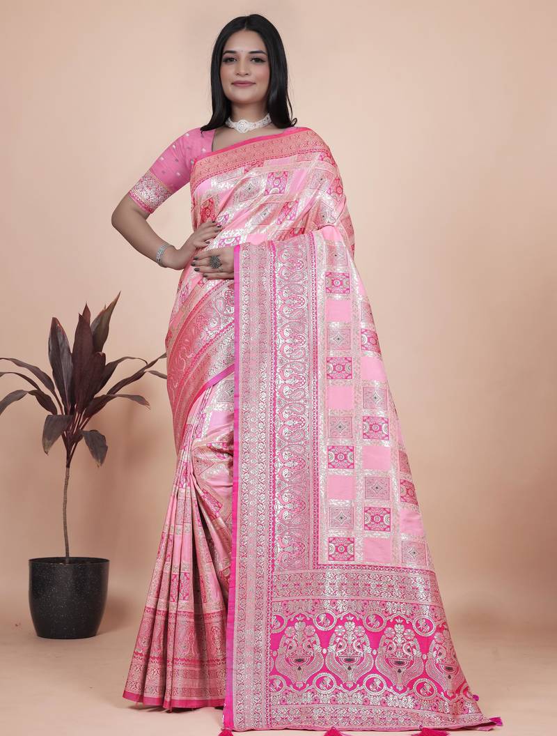 pink woven  designer pallu banarasi art silk saree
