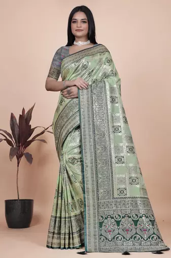 green woven  designer pallu banarasi art silk saree