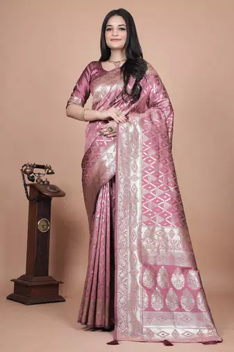 onion pink woven  designer pallu banarasi art silk saree