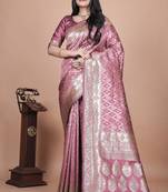 onion pink woven  designer pallu banarasi art silk saree