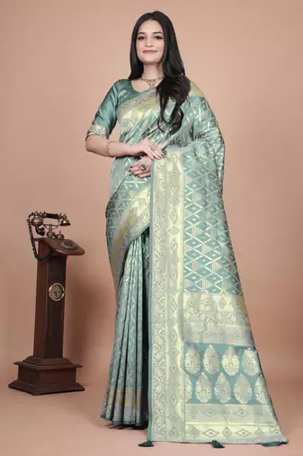 green woven  designer pallu banarasi art silk saree