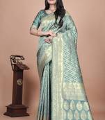 green woven  designer pallu banarasi art silk saree