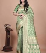 parrot green woven  designer pallu banarasi art silk saree