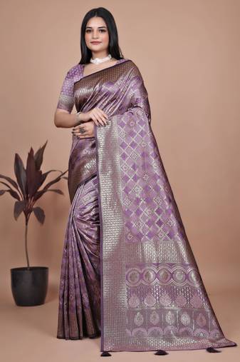 wine woven  designer pallu banarasi art silk saree