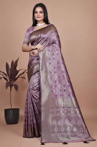 wine woven  designer pallu banarasi art silk saree