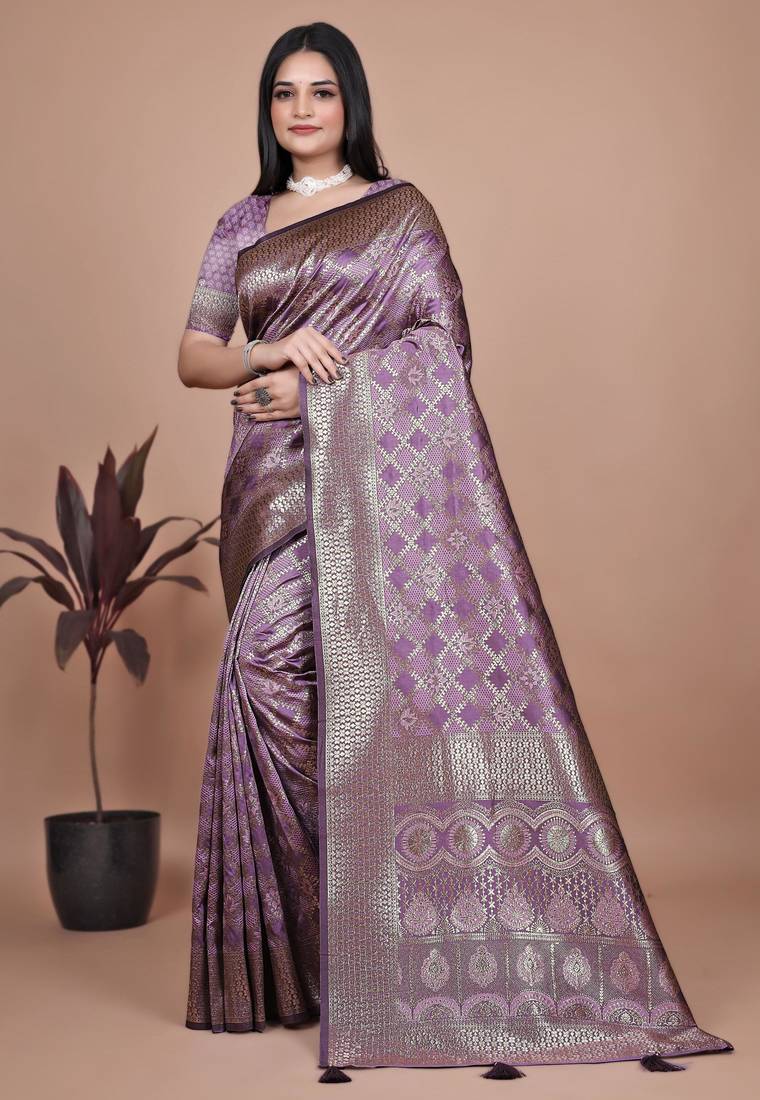 wine woven  designer pallu banarasi art silk saree