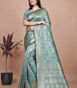 green woven  designer pallu banarasi art silk saree