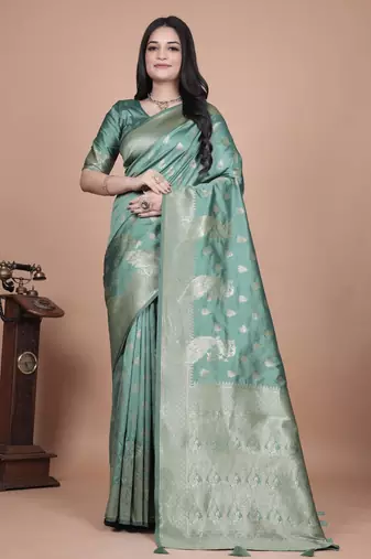 green woven  designer pallu banarasi art silk saree