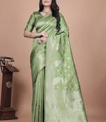 parrot green woven  designer pallu banarasi art silk saree