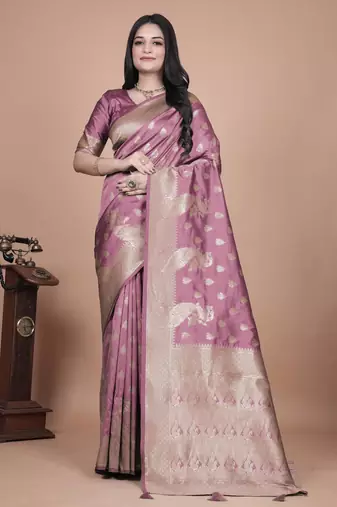 onion pink woven  designer pallu banarasi art silk saree