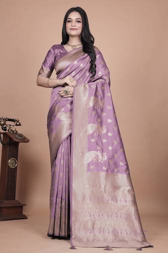 onion pink woven  designer pallu banarasi art silk saree