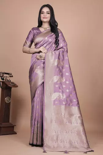 onion pink woven  designer pallu banarasi art silk saree