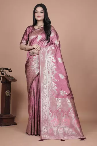 onion pink woven  designer pallu banarasi art silk saree