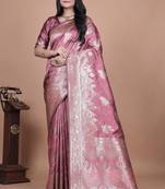 onion pink woven  designer pallu banarasi art silk saree
