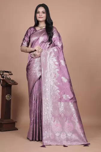 onion pink woven  designer pallu banarasi art silk saree
