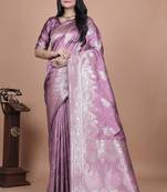 onion pink woven  designer pallu banarasi art silk saree