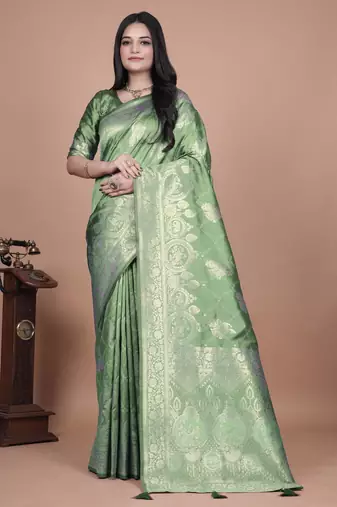 parrot green woven  designer pallu banarasi art silk saree
