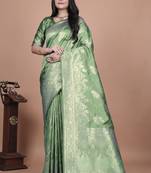parrot green woven  designer pallu banarasi art silk saree