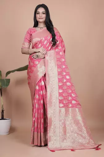 pink woven  designer pallu banarasi art silk saree