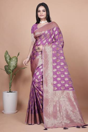 purple woven  designer pallu banarasi art silk saree