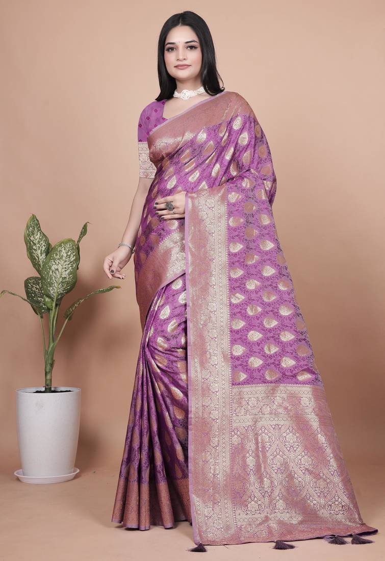 purple woven  designer pallu banarasi art silk saree