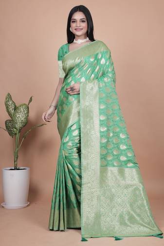green woven  designer pallu banarasi art silk saree