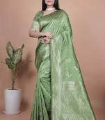 green woven  designer pallu banarasi art silk saree