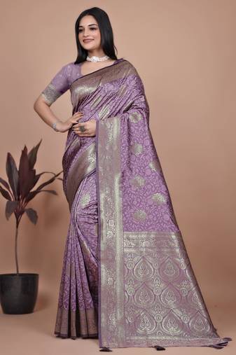 purple woven  designer pallu banarasi art silk saree