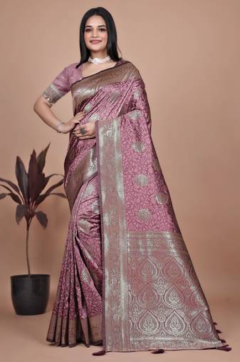 onion pink woven  designer pallu banarasi art silk saree