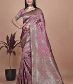 onion pink woven  designer pallu banarasi art silk saree