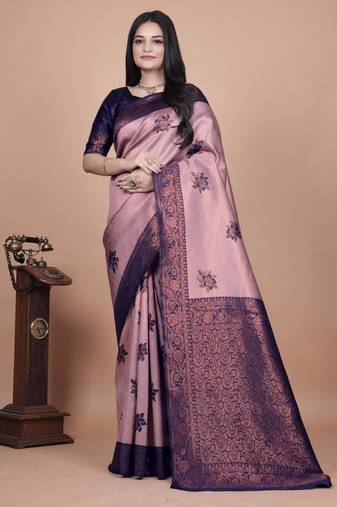 purple woven  designer pallu banarasi art silk saree