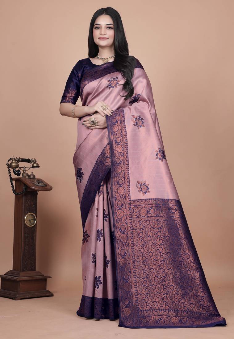 purple woven  designer pallu banarasi art silk saree