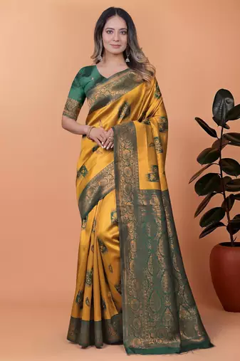 yellow woven  designer pallu banarasi art silk saree
