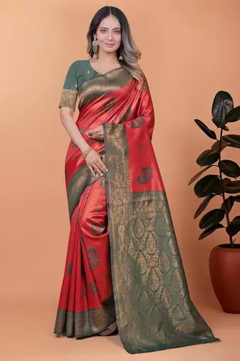 orange woven  designer pallu banarasi art silk saree