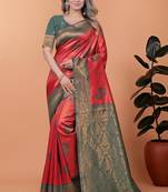 orange woven  designer pallu banarasi art silk saree