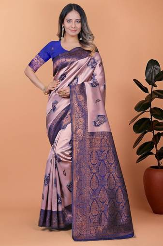 pink woven  designer pallu banarasi art silk saree