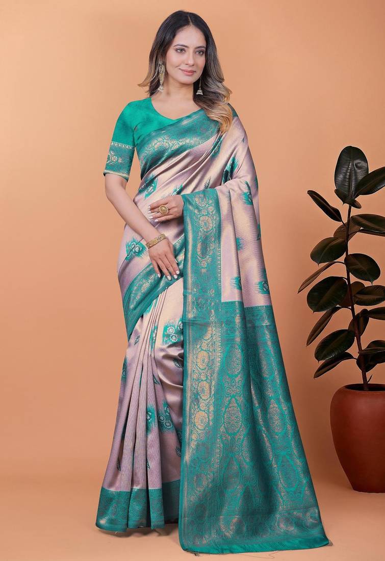 pink woven  designer pallu banarasi art silk saree