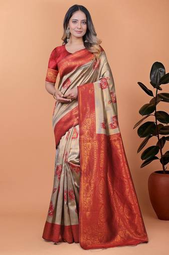 cream woven  designer pallu banarasi art silk saree