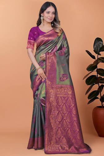 green woven  designer pallu banarasi art silk saree